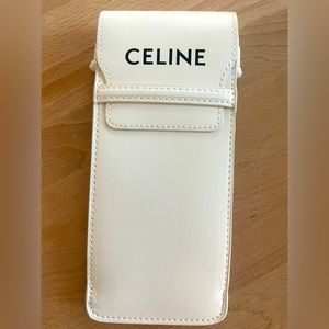 Celine White Leather Phone/Sunglasses Pouch Crossbody